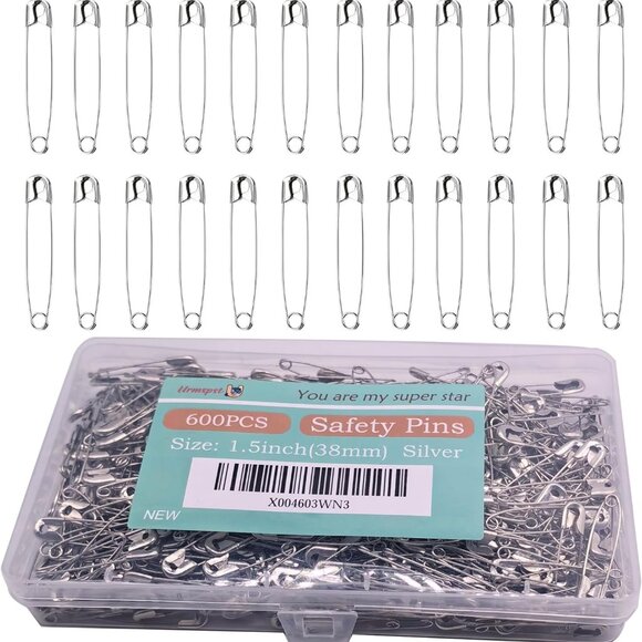 Safety Pins, 600PCS-1.5Inch Small Safety Pins, Rust-Resistant Nickel Plated Stee - Picture 1 of 6